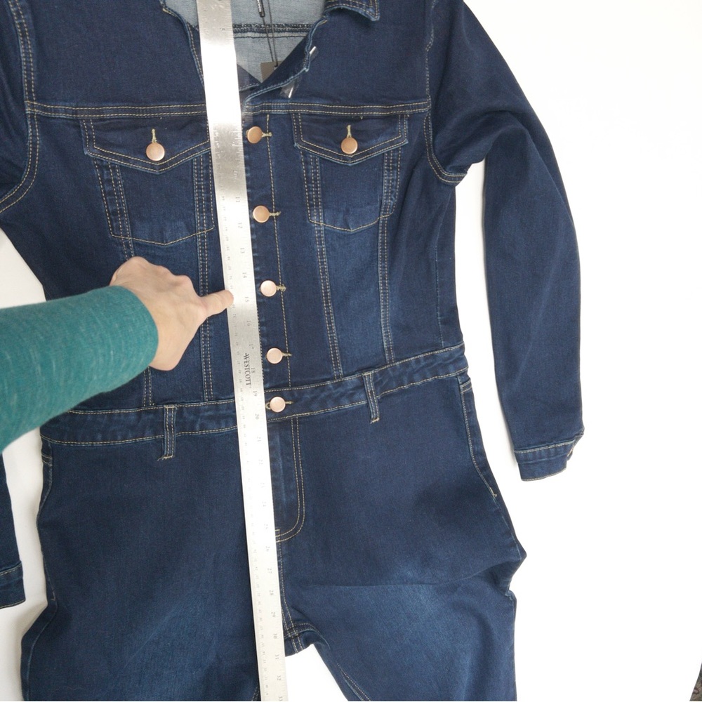 Day Dreaming Long Sleeve Denim Jumpsuit Flared Leg Stretchy Womens 1X XL NWT - Picture 11 of 16